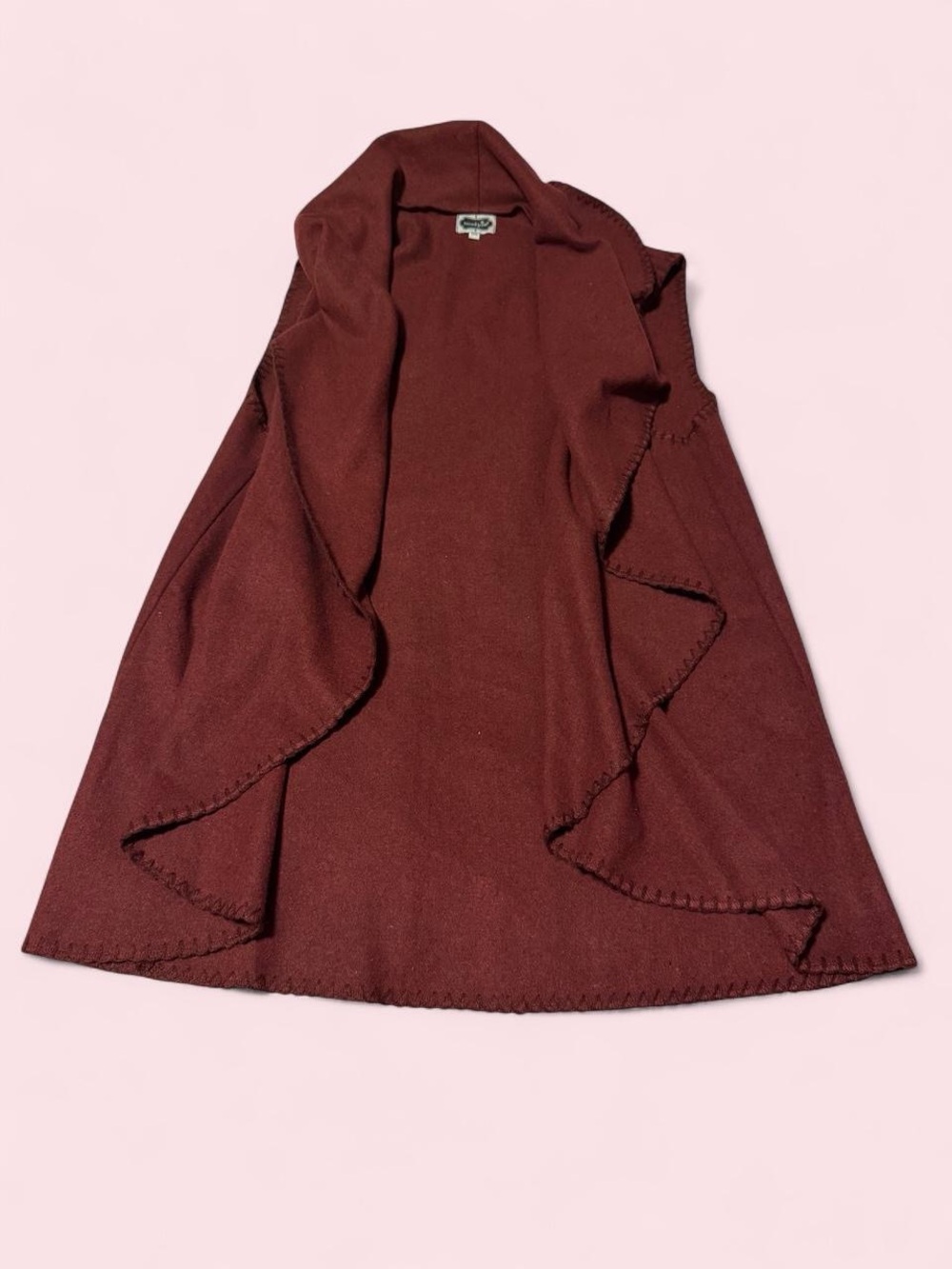 Mud Pie Burgundy Open-Front Ruffle Cascade Cape
